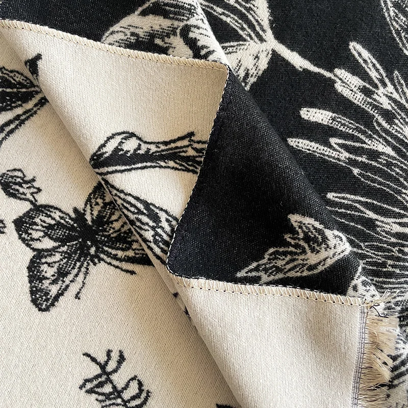 Autumn and Winter Thickened Designer Women's Scarf Luxury Flower Double-Sided Faux Cashmere Scarf Warm Shawl 2024 New