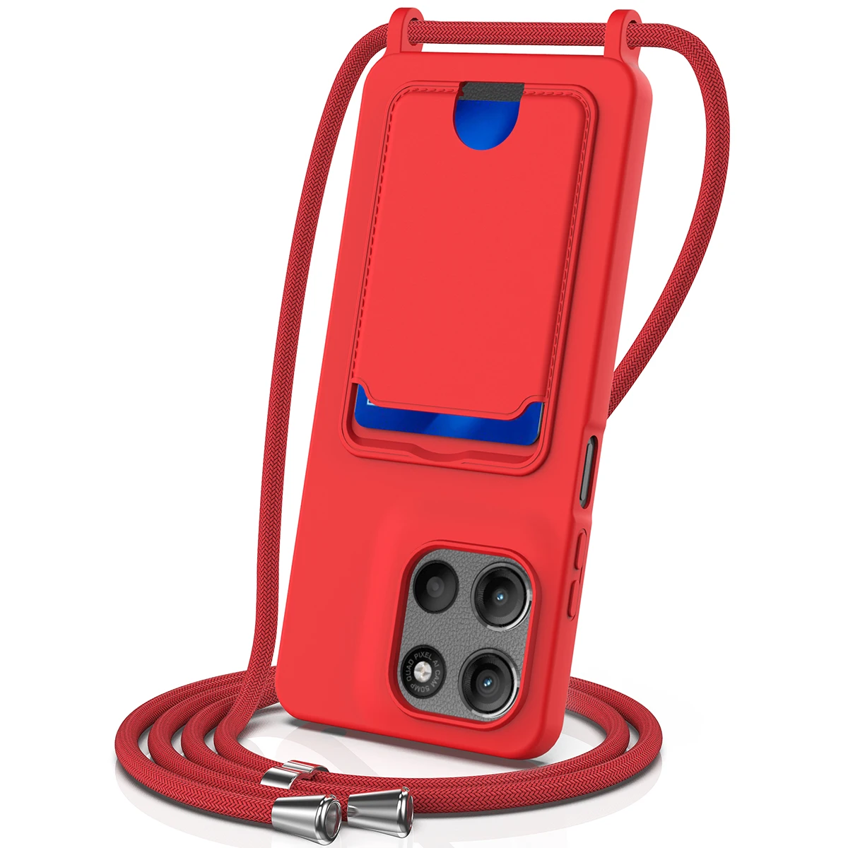 Card Slot Case with Adjustable Lanyard - TPU Soft Silicone Skin, Anti-Fall Cover