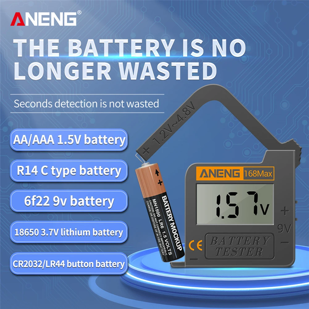 ANENG 168MAX Digital Battery Capacity Tester Checkered Load Analyzer Universal 