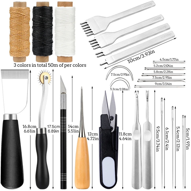 Leather Craft Tool Kit Professional Hand Sewing Stitching Hole Punching Carving Knife Accessories
