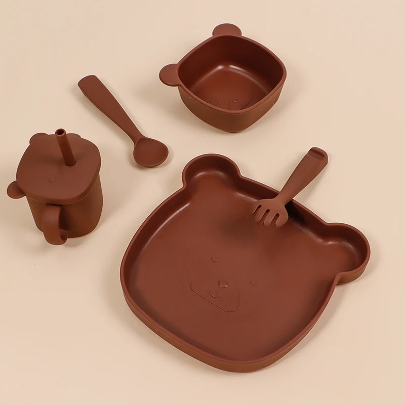 Modabebe 9/6/5 PCS Baby Silicone Feeding Set BPA Free Baby Plates Bowl Spoons Fork Set Cute Design Kids Tableware With Bibs