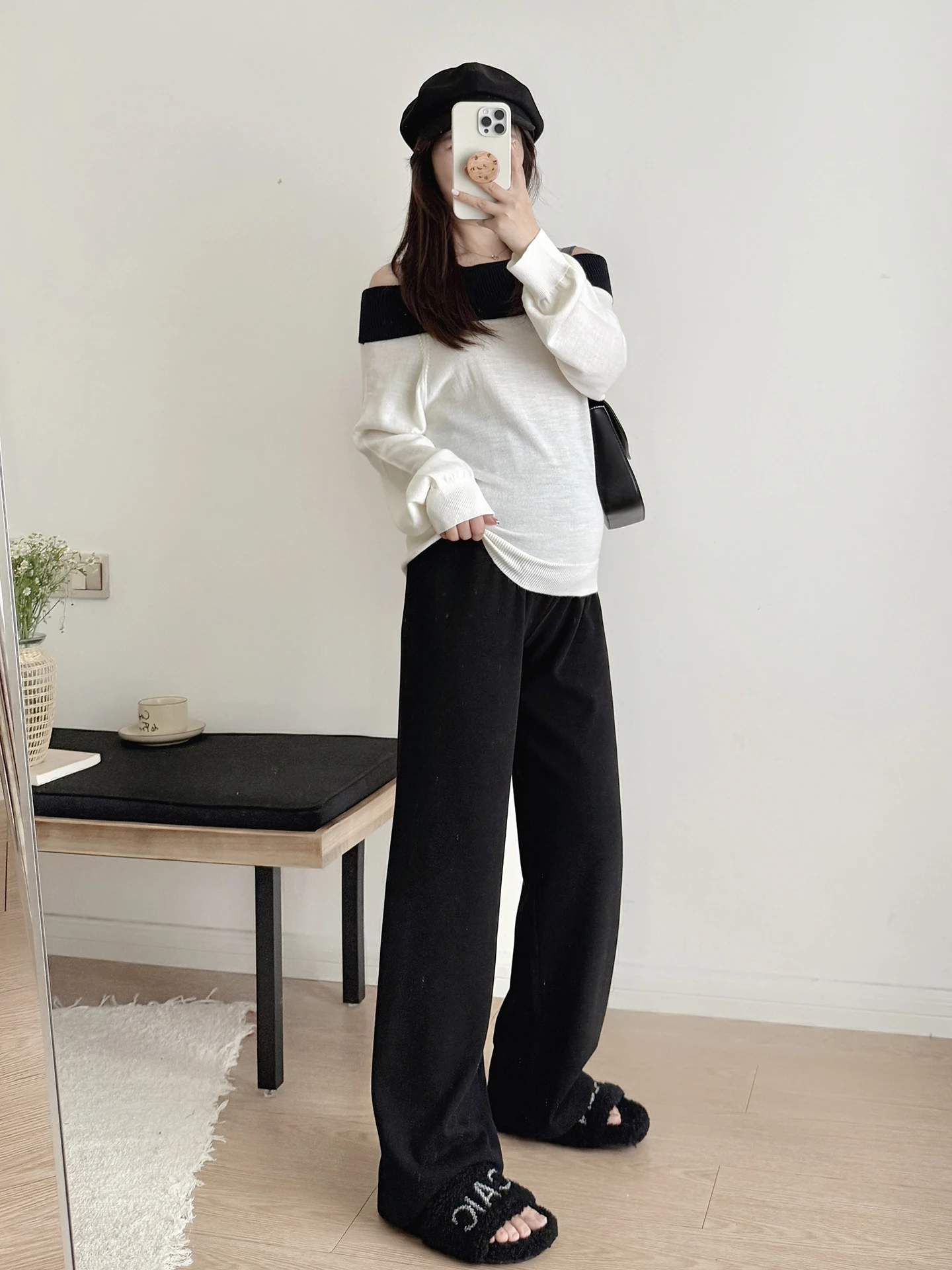 임산부 바지 봄 아우터 루즈핏 슬리밍 숏 플러스 사이즈 블랙 배 받침 스트레이트 레그 와이드 레그 롱 팬츠