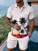 Summer Men Suit 3D Print Beach Coconut Trees Button Polo Shirt + Shorts Two Piece Set  Fashion Casual Man Clothing Tracksuit Set 3
