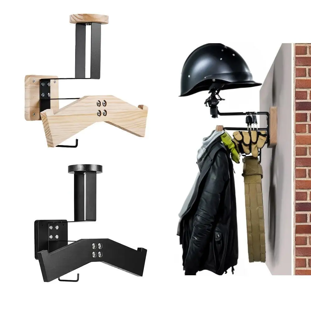

Helmet Rack Wall Mount Motorcycle Helmet Holder Wooden Bicycle Helmet Display Hanger With Hooks All-in-one Helmet Key Rack