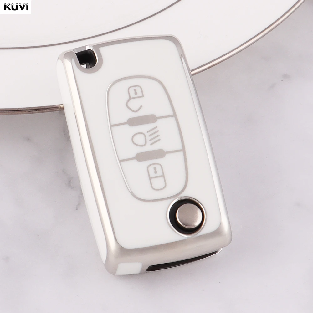 Golden TPU Car Flip Key Case Cover - Durable Protector Fob Cover with Elegant Finish