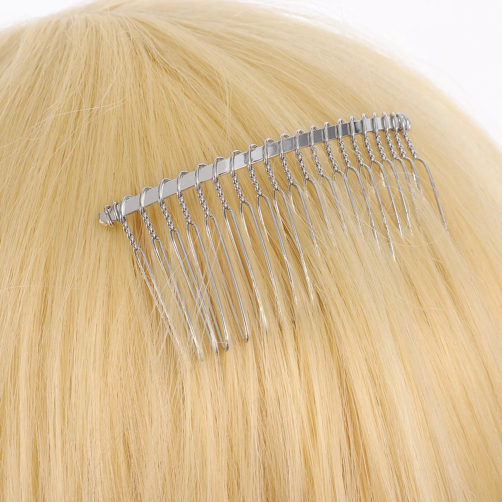 7.8cm 금속 와이어 헤어 클립 빗 20개의 빗살이 있는 신부 베일 웨딩 헤드 드레스 DIY 헤어피스 공예 장 액세서리 실버