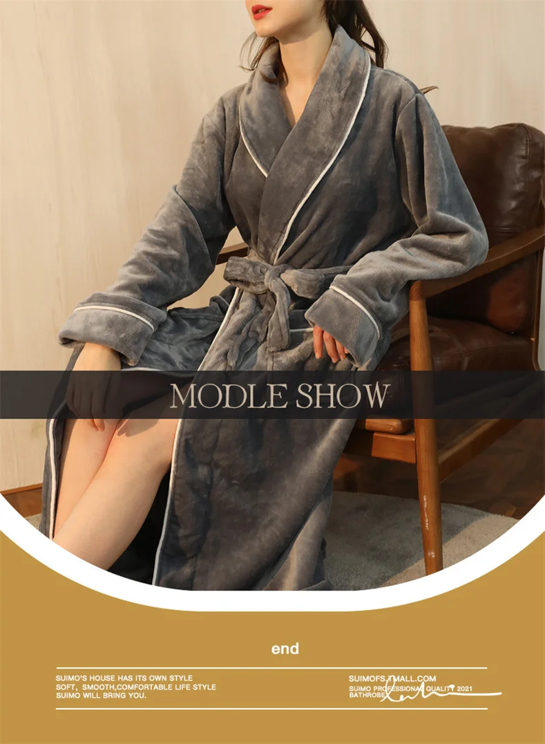 Plush Flannel Bathrobe for Women Long, Warm, Winter Night Robe 74