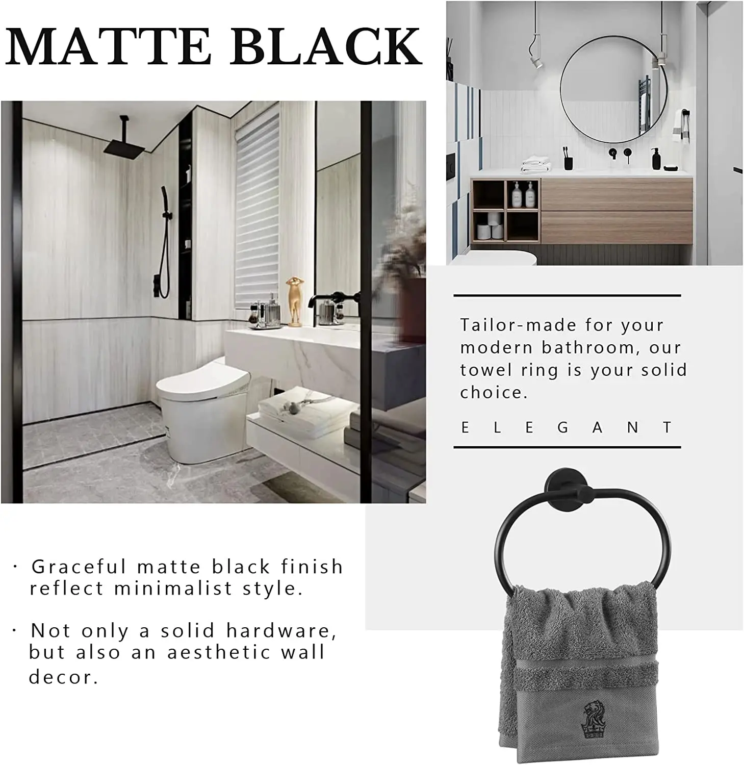 Towel Ring Black Stainless Steel Swivel Hand Towel Holder Kitchen Bathroom Accessories Home Storage Rail Space Saver Rack