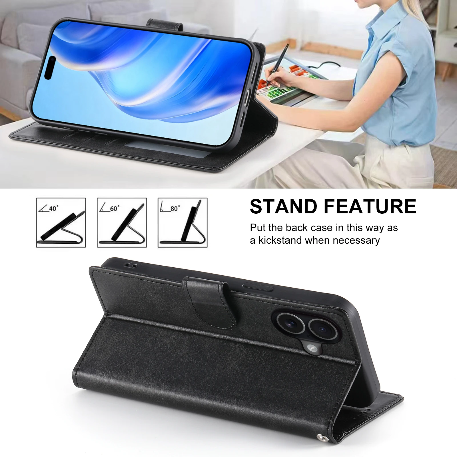 Elegant Solid Color Leather Flip Phone Case Cover