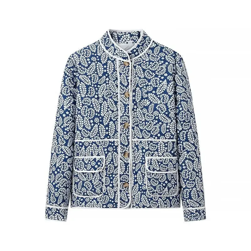 Fashion Printed Patchwork Jackets Female Contrast Loose Long Sleeve Autumn Pocket High Street Coat Women's Cardigan