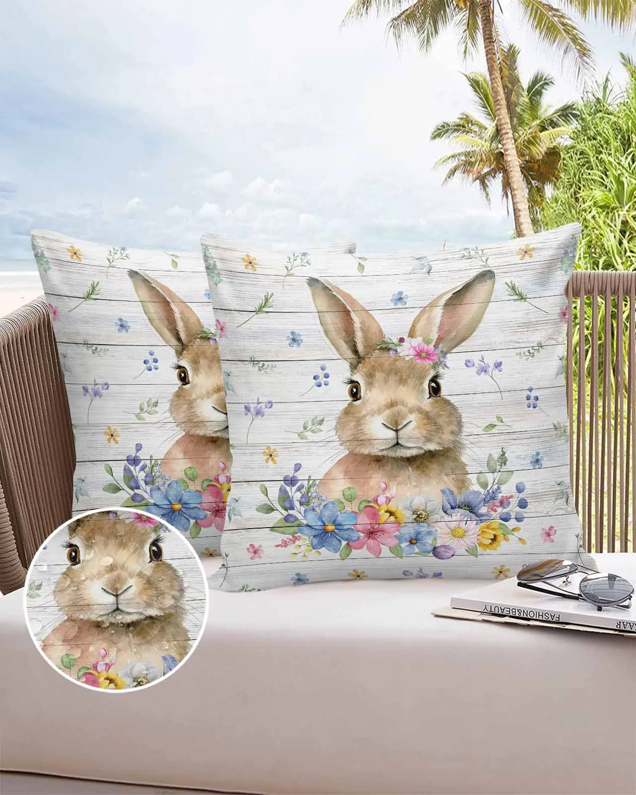 

2/4PCS Easter Flower Egg Rabbit Waterproof Cushion Cover For Home Decoration 40/45/50/60/66cm Pillowcase