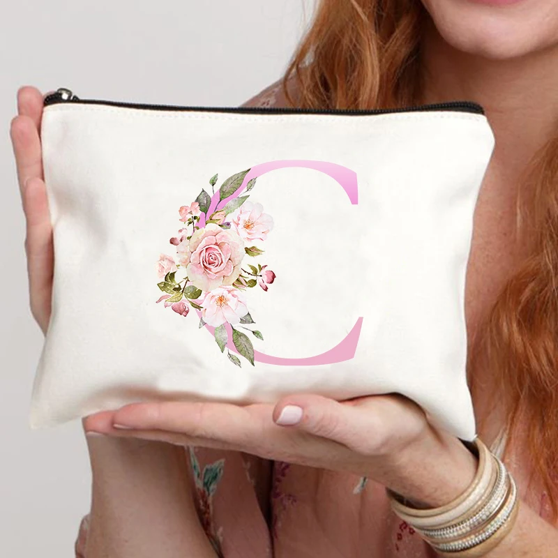 26 Pink Initials Women Cosmetic Bag Bride's Toilet Makeup Pouch Cosmetic Case Bridesmaid Gift Bachelorette Party Gifts Lady Bags 5
