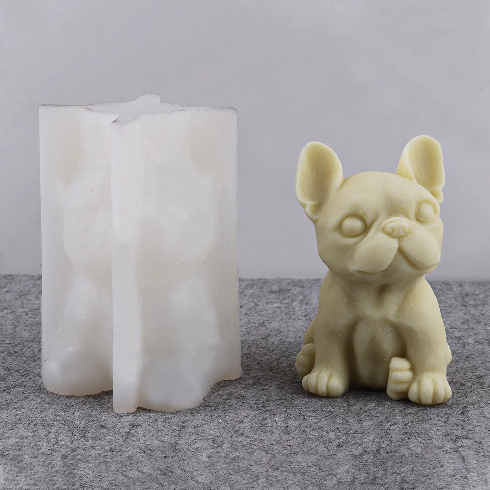 Cute France Bulldog Silicone Candle Mold 3D Animal Dog Scented Candle Making Plaster Soy Wax Soap Mould Cake Dessert Baking Mold