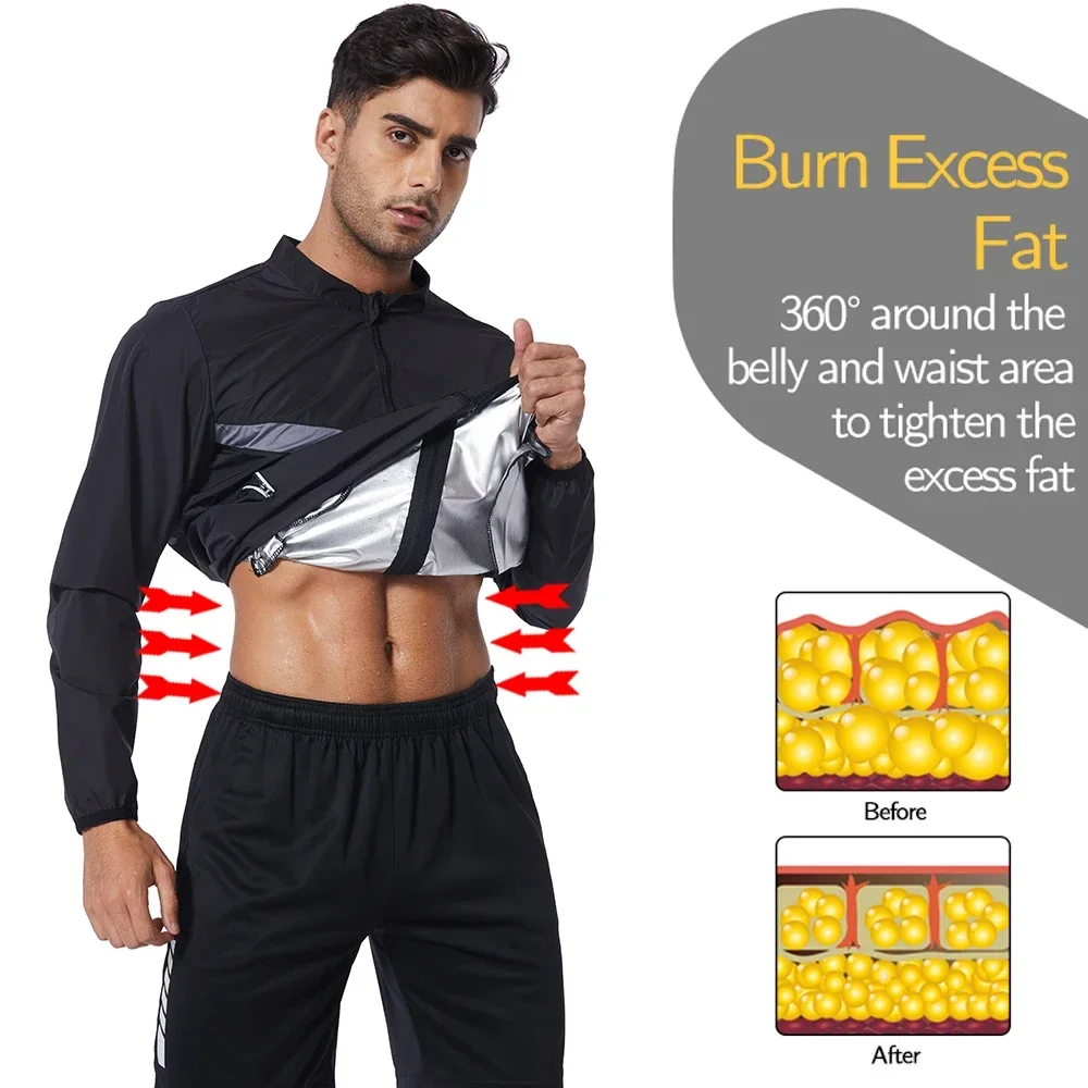 Men's Sauna Jacket Weight Loss Workout Sweat Top for Fats Burner Rapid Sweating Slimming Body Shaper Thin Wind Coat Sportwear