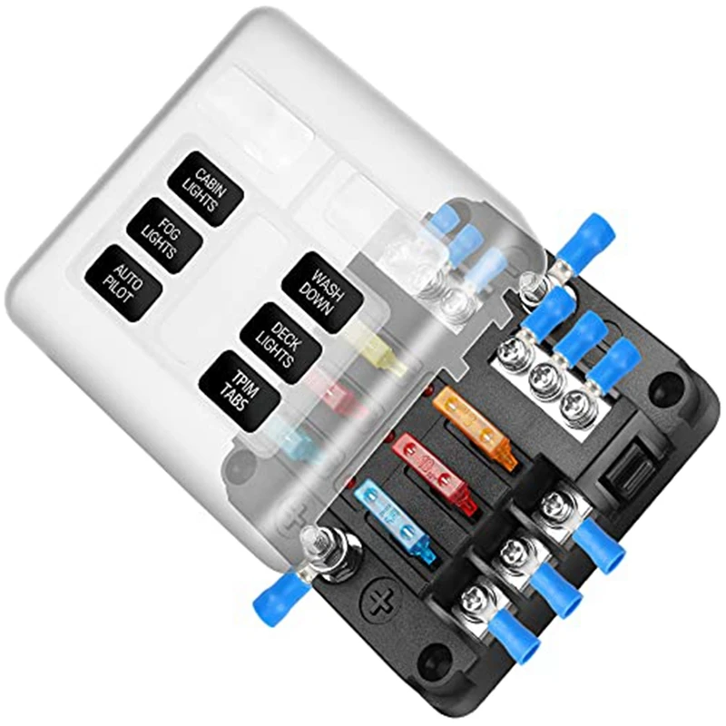6 Way Waterproof Fuse Block,With LED Indicator Accessory Part Kit With Negative Marine Fuse Box For Dc12-24V Car Boat RV Truck