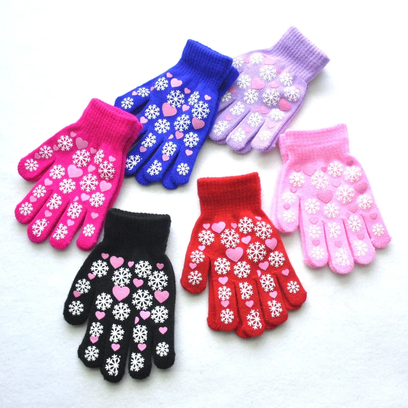 6-11Y Children Warm Gloves Winter New Students Kids Snowflake Love Print Knitted Mittens Outdoor Knitting Cycling Skiing Gloves 4