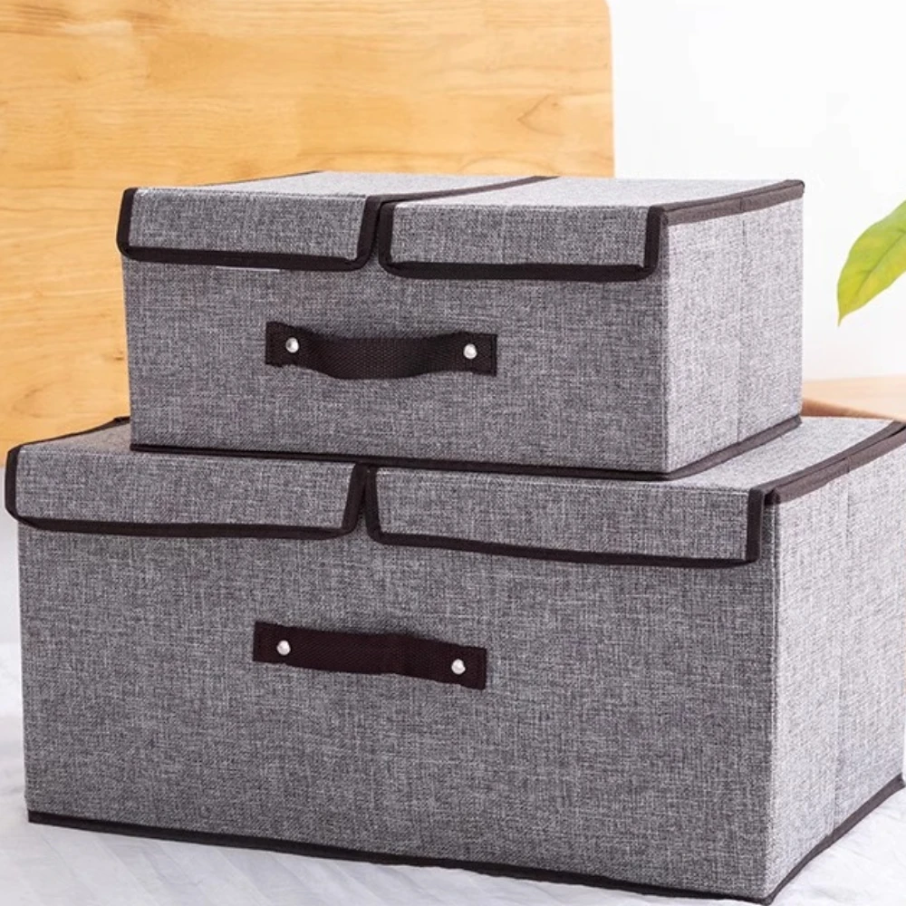 Storage Box Cotton Fabric Foldable Lid With Cover Storage Box Clothing Underwear Socks Storages Children'S Toys Storage Box 3