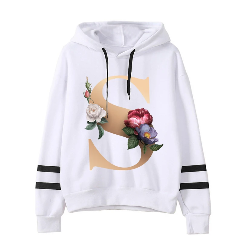 26 Floral alphabet font classic Hoodie Women hoodies Graphic Streetwear Winter Warm Fashion female Sweatshirts