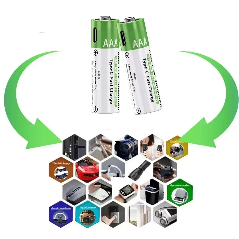 סוללת AA/AAA נטענת 3000mAh/3800mAh סוללת ליתיום 1.5V מתח קבוע טעינה מהירה סוג-C עבור עכבר מרחוק צעצוע ועוד