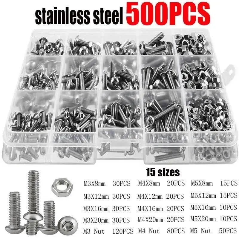 Gternity 590PCS Bolts And Nuts Assortment, Metric M3 M4 M5 M6 Screws Assorted Hex Head Screws Nuts Washers Kit With Wrench, 304 Stainless Steel (socket Head - View #3