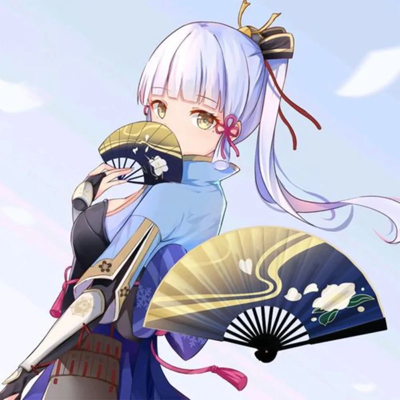 Genshin Impact Kamisato Ayaka Cosplay Fan Cloth Folding Fan Summer Durable Portable Hand Fan Cosplay Prop Gift 2