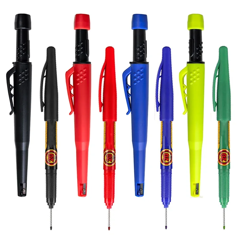 Carpenter Pencil Woodworking Marker Set with 2B Lead Deep Hole Marking Painting Engineering Drawing 4 Colors
