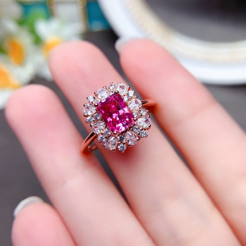 Radiant Cut Bubble Pink Moissanite Ring 18K Gold-Plated, 7 / Pink