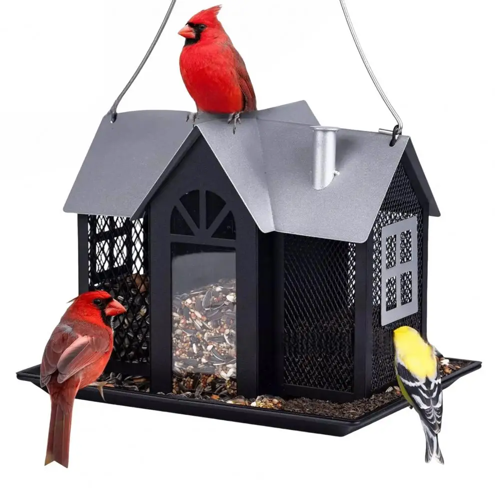 ตัวเลือกสินค้า สวนแขวน House BIRD Feeder 3 ช่องขนาดใหญ่ความจุตกแต่งลานกลางแจ้งด้านนอกโลหะกระรอก Hummingbird Feedin