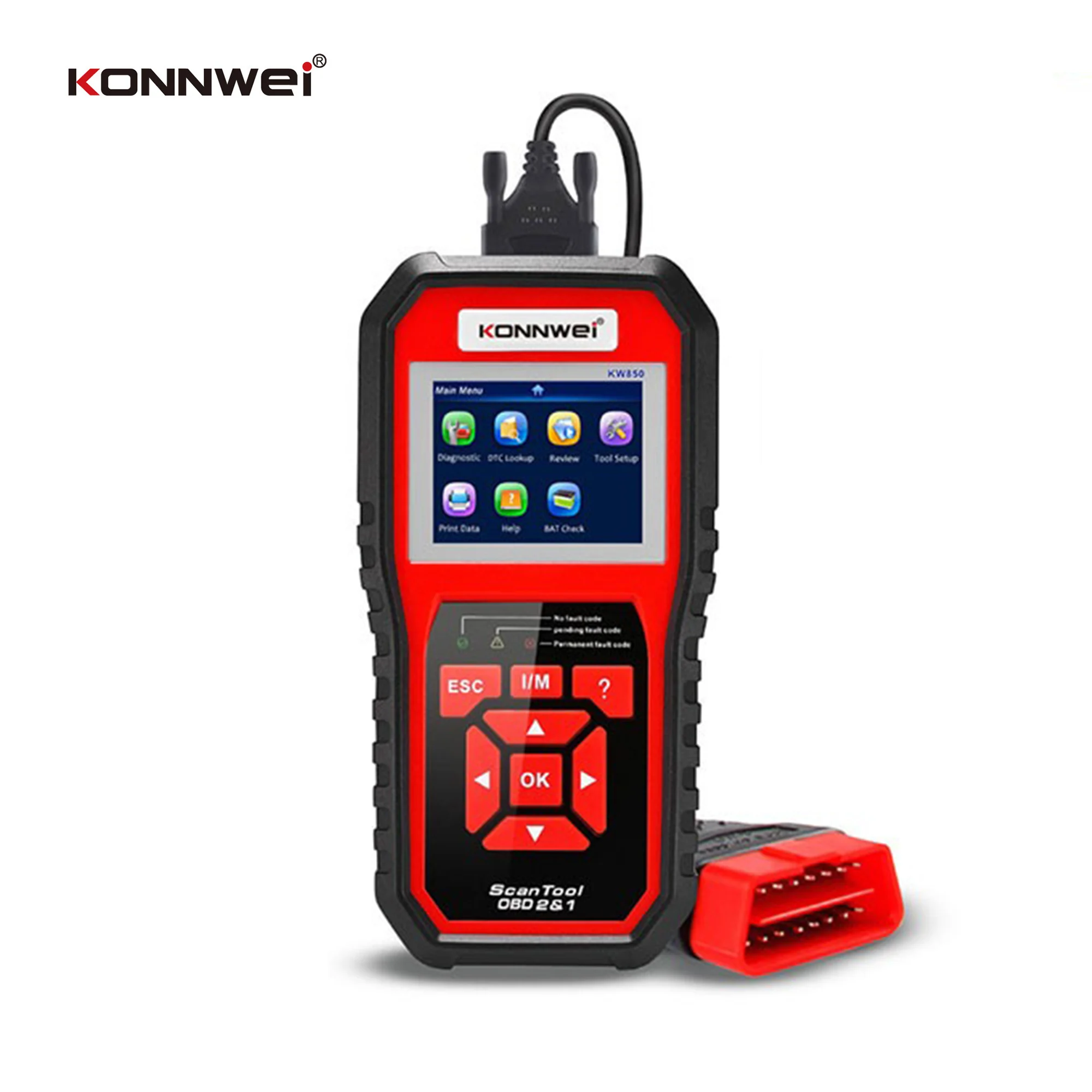 

KONNWEI KW850 Professional OBD2 Scanner Red 12v KW-850 OBDII EOBD Automotive Computer Fault Scanner Code Reader NT301 AL519