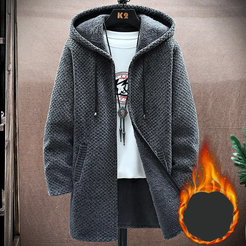 Autumn Winter Zipper Fashion Harajuku Cardigan Men Knitwear Casual All Match Outerwear Long Sleeve Hooded Sweaters Male Clothes