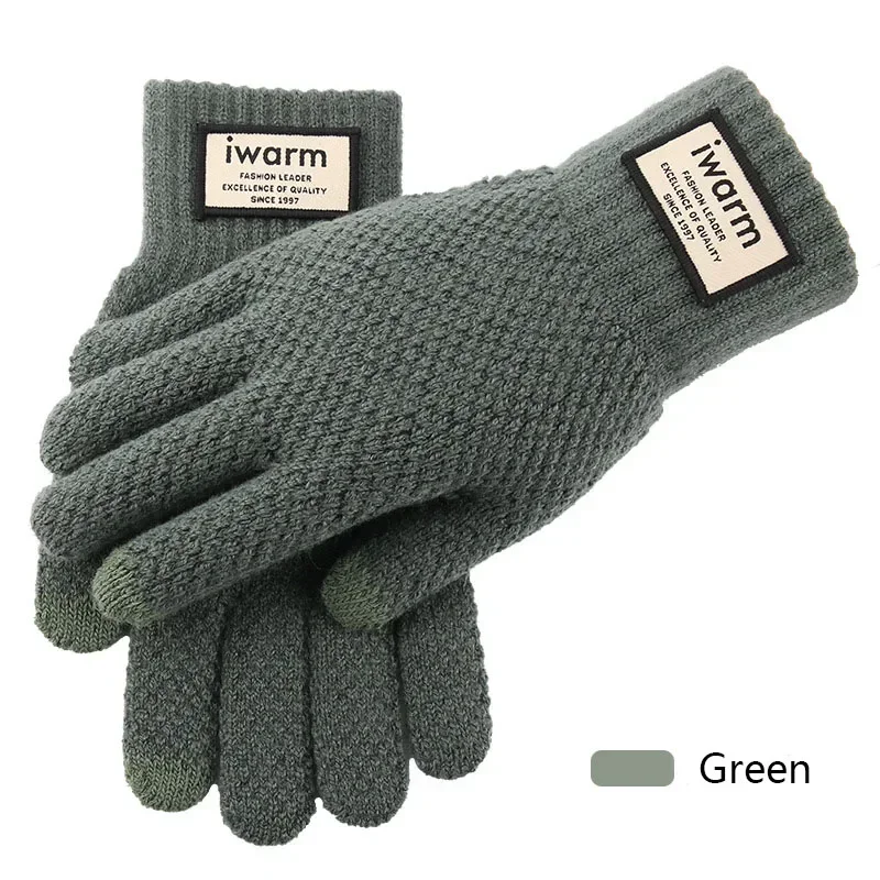 Men Warm Gloves Knitted Screen High Quality Thicken Wool Cashmere Solid Autumn Winter