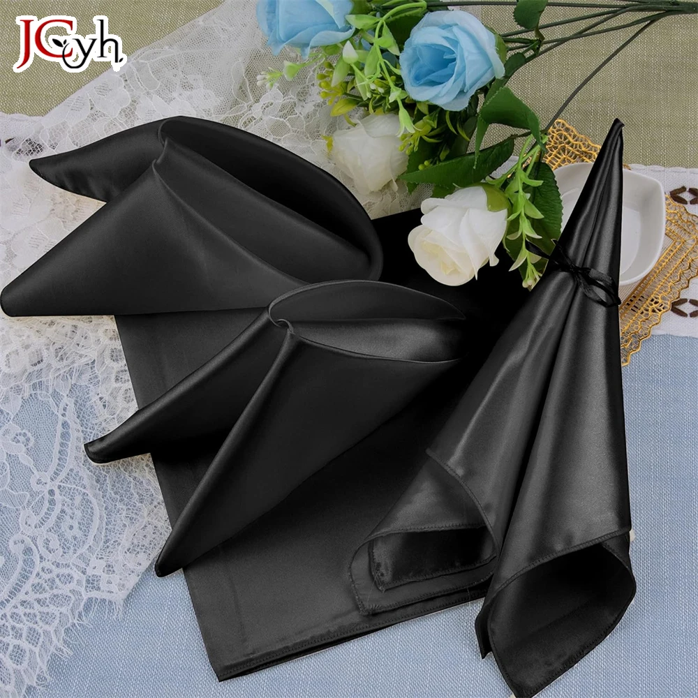 

10 Pcs 43*43cm Square Satin Table Napkin Hotel Serving Table Napkins Wedding Party Soft Handkerchief Christmas Home Table Decor