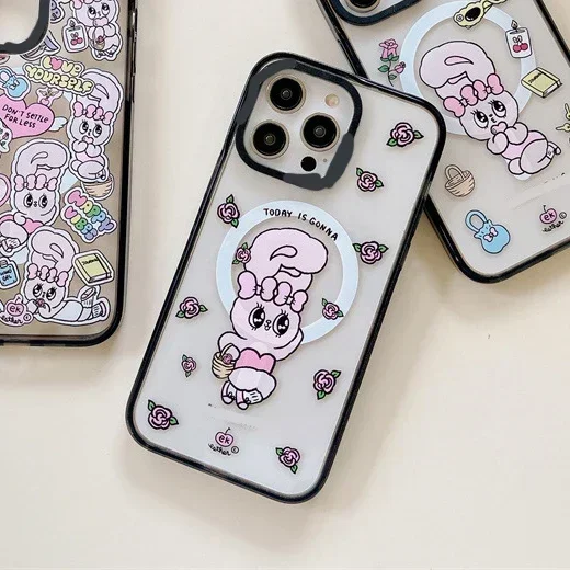MagSafe Acrylic Pink Rabbit Phone Case Cover for IPhone 11 12 13 14 15 Pro Max Case for IPhone 15 Pro Max