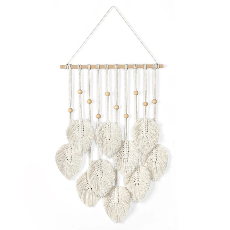 

Macrame Wall Hanging Boho Decoration, Macrame Tapestry With Wooden Beads And Leaves Tapestry Wall Hanging, Durable
