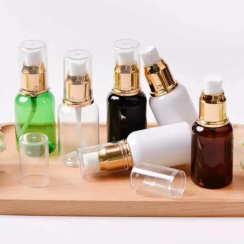 50ml Empty Lotion Pump Refillable Bottles Cosmetic Packaging Bottle Small Sample Clear/Brown/White Bottle Essence Water