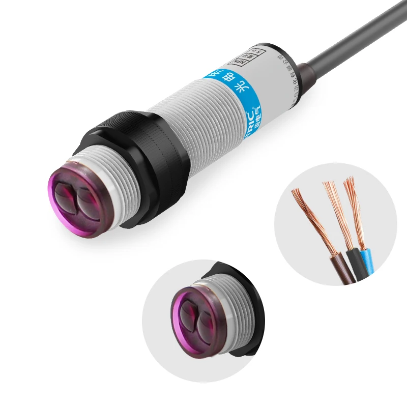 GTRIC Photoelectric Sensor Retro-reflective Sensing Distance 2M 10-30V 3-wire NPN PNP 90-250VAC Photo Switch With Reflector photoelectric sensor