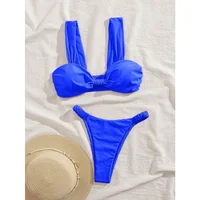 Sexy Two Piece Micro Bikini Women Swimsuit Fashion Solid Pleated Elastic Waist Push Up Bikini New Bathing Suit Beachwear Biquini