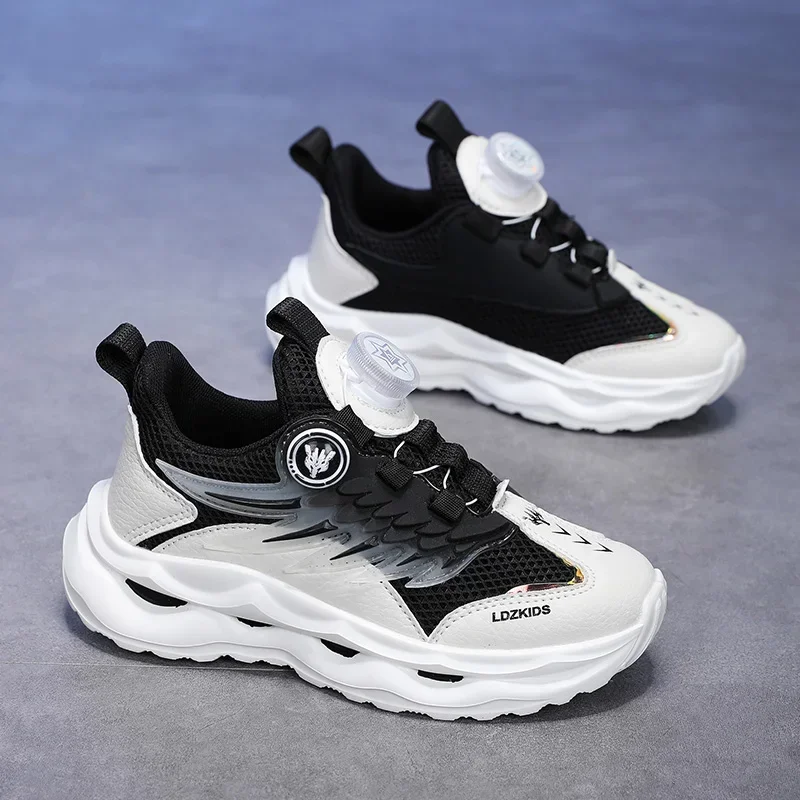 Children's Casual Sneakers Boys and Girls' Sports Shoes Spring New Mesh Breathable Rotating Button Kids' Running Shoes