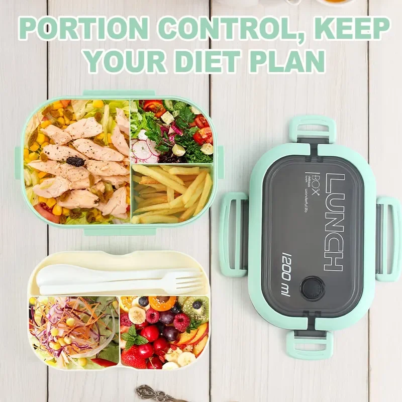 Lunch Box Portable Sealed Lunch Box 2 Layer Mesh Kids Leak Proof Bento Snack Box with Cutlery Microwave Safe Food Storage Container