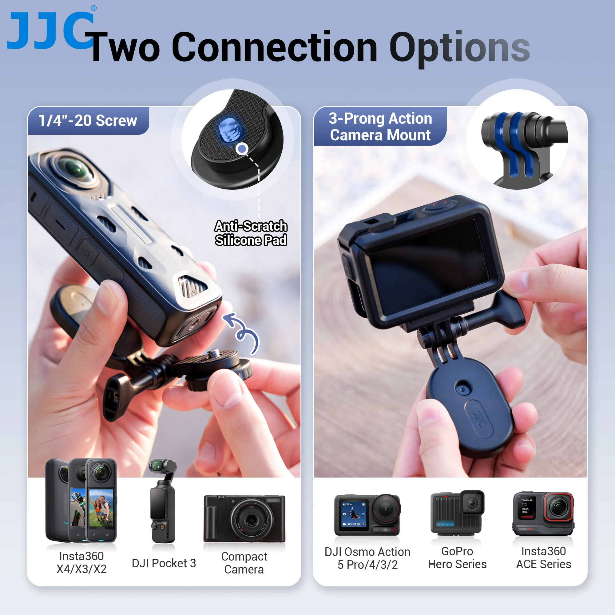 Magnetic Mount for Action Camera Stand Bracket with 1/4 Screw for Insta360 X4/X3/X/GO Pro 3/2/DJI Pocket 3/Action 5 pro/4/3/2 2