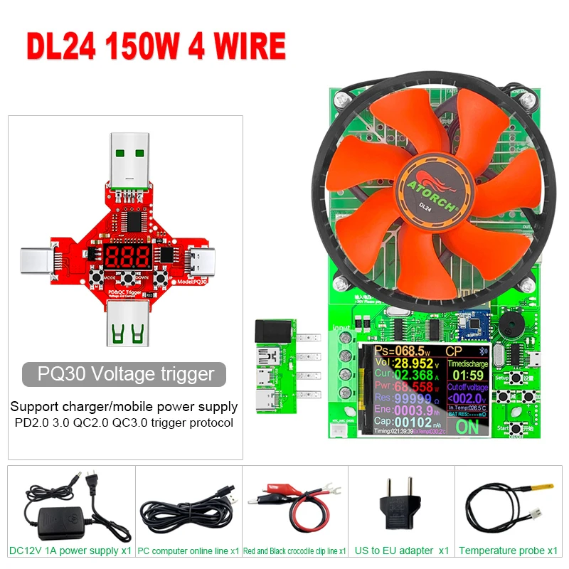 150W DC tester APP electronic load lithium battery capacity monitor discharge charge power meter supply checker + PD/QC Trigger 6