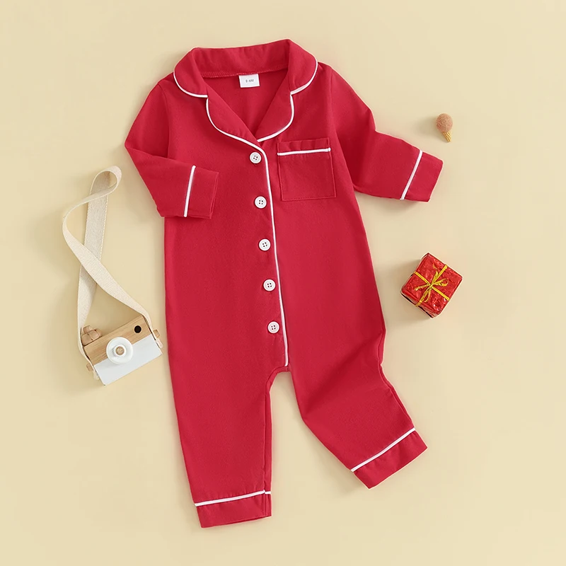 Newborn Baby Boys Girls Rompers Pajamas Casual Turn-Down Collar Buttons Long Sleeve Infant Jumpsuits Sleepwear Fall Nightwear
