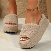 Autumn Winter Wedge Fluffy Slippers Woman 2025 New Home Fur Slippers for Women Chunky Platform Slides Cozy Fuzzy Indoor Shoes 2