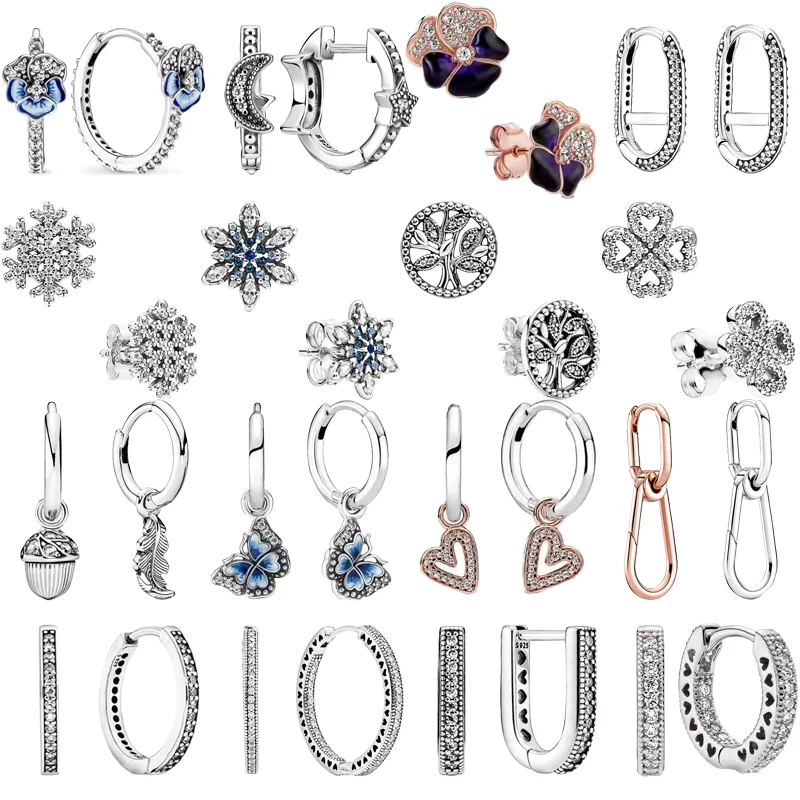 

New Clear Zircon Snowflake Tree Star Moon Pave Sparkling Charms Earrings For Women Fashion European Hot Sale Jewelry Gift