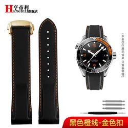 Curved Silicone Strap for Men's Diving Watch - Quarter Orange (Black orange gold)