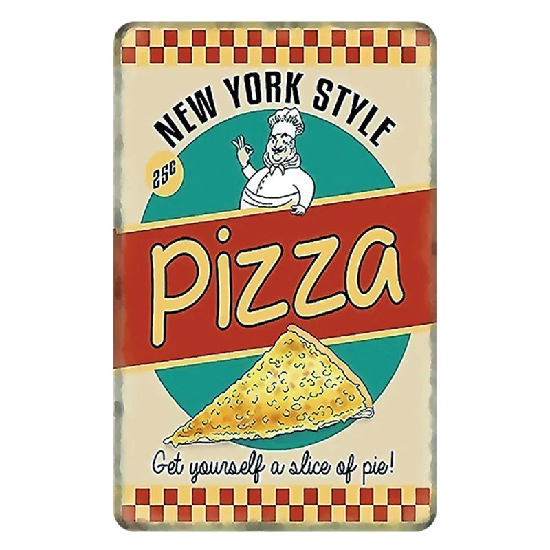 Vintage Tin Pizza Sign - Retro Metal Wall Art for Dining Room or Restaurant Decor