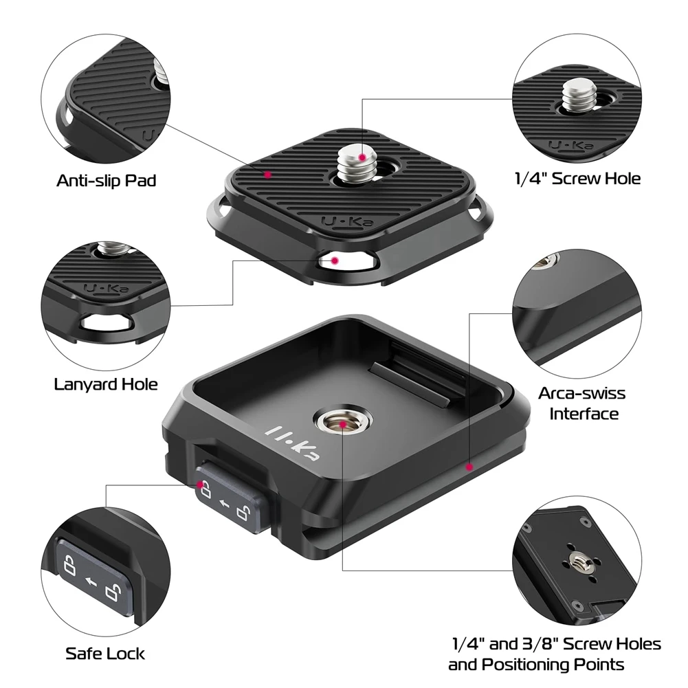 ULANZI UKA01 Camera Quick Release Plate Kit Arca/F38 Interface Plate Mount Quick Setup System for Sony/Nikon/DJI/Fuji NND camera quick release plate