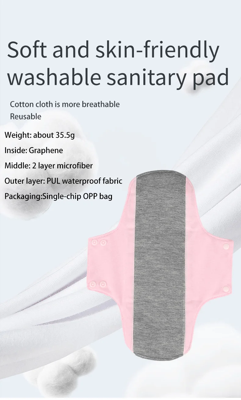 Large Capacity Night Sanitary Napkin Day Washable Nursing Pad Graphene Menstrual Cloth Pads Reusable Soft Pantyliner 22*28CM