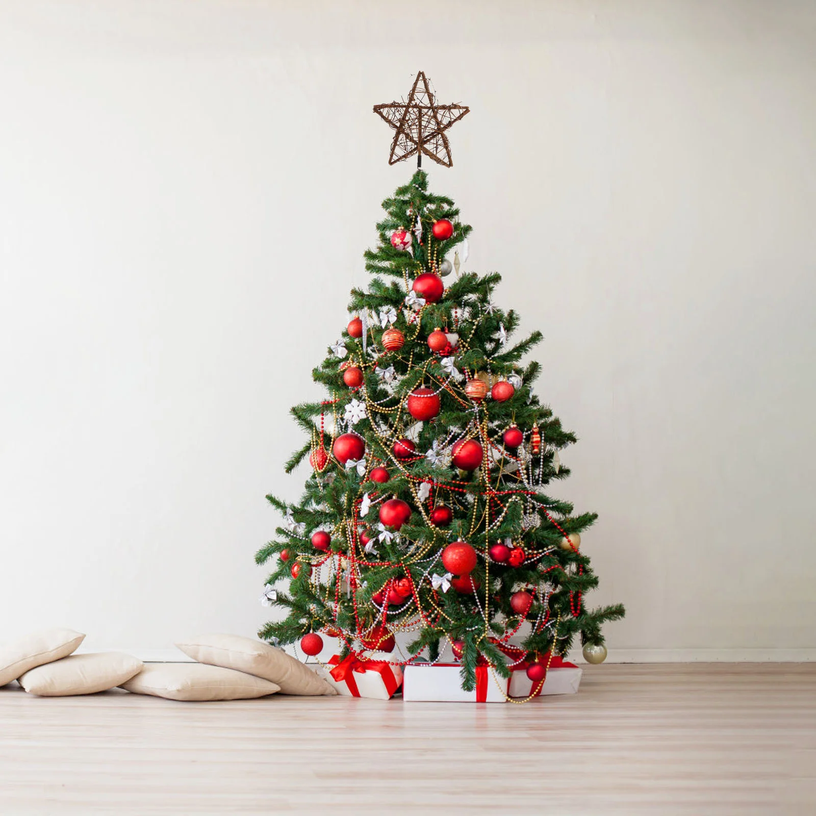 

Christmas Rattan Star Treetop with Spring Support Xmas Tree Topper Decoration Simulated wreath for home decor