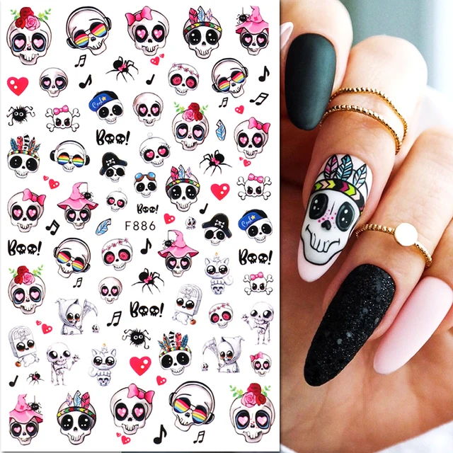 Amazon.com: 4 Sheets Halloween Nail Art Stickers Decals Luminous Halloween  Nail Stickers Halloween Nail Decorations Accessories Cute Ghost Spider Web  Halloween Black White Glowing in The Dark Nail Designs : Beauty &